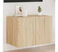 vidaXL Meuble TV Mural avec Lumières LED, Armoire de Télévision Suspendue, Meuble Télé Flottant, Moderne, Chêne Sonoma Bois 837306 Marron G