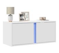 vidaXL Meuble TV Mural avec lumières LED Blanc 80x31x35 cm, Meuble TV Suspendu au Mur, unité TV Flottante, Support TV Mural, Meuble TV Flottant