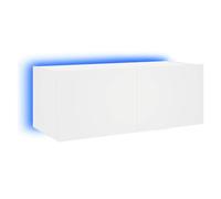 vidaXL Meuble TV mural 837281 - Suspendu avec lumières LED et rangement, blanc 80x35x31 cm
