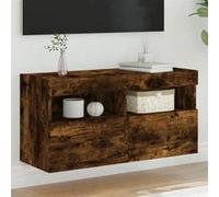 Meuble TV mural avec lumières LED chêne fumé 80x30x40 cm837205
