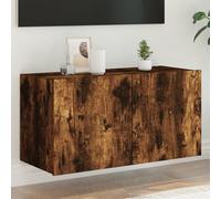 Meuble TV Mural avec Lumières LED, Armoire de Télévision Suspendue avec Rangement, Meuble Télé Flottant, Moderne, Chêne Fumé Bois d'Ingénierie