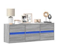 vidaXL Meuble TV Mural avec lumières LED Sonoma Gris 130x31x35 cm, Meuble TV Suspendu au Mur, unité TV Flottante, Support TV Mural, Meuble TV Flottant