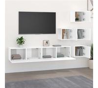 vidaXL Meuble TV mural Blanc Bois d'ingénierie Blanc