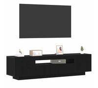 Buffet TV - Chêne noir - 160x35x40 cm - LED intégrées - Design contemporain