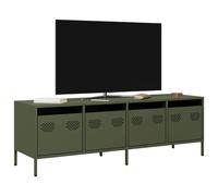 vidaXL Meuble TV Vert Olive 135x39x43,5 cm Acier laminé à Froid, Support TV, Buffet TV, Armoire HiFi, Banc TV, Armoire en métal, Meuble multimédia