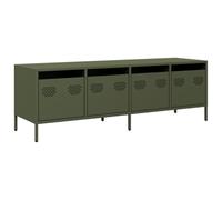 vidaXL Meuble TV Vert Olive 135x39x43,5 cm Acier laminé à Froid, Support TV, Buffet TV, Armoire HiFi, Banc TV, Armoire en métal, Meuble multimédia