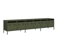 vidaXL Meuble TV Vert Olive 202x39x43,5 cm Acier laminé à Froid, Banc TV, Meuble métallique, Meuble multimédia, Buffet TV, Meuble HiFi