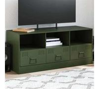 vidaXL Meuble TV 841737 – Acier vert olive, 99 x 39 x 44 cm – Vert G