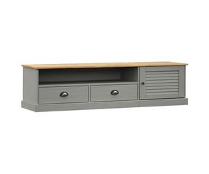 vidaXL Meuble TV Vigo Gris 156x40x40 cm Bois Massif de pin, Support TV, Meuble multimédia, Centre de Divertissement, Buffet TV, Meuble HiFi