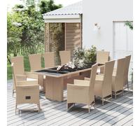 Vidaxl Meubles À Dîner De Jardin Et Coussins 11 Pcs Beige Poly Rotin