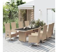 Vidaxl Meubles À Dîner De Jardin Et Coussins 9 Pcs Beige Poly Rotin