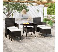 Vidaxl Meubles Dîner Jardin 5 Pcs Résine Tressée Et Verre Trempé Noir