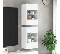 vidaXL Meuble TV mural 837079 - 2 pièces avec lumières LED et étagère - Blanc 40x30x60,5 cm