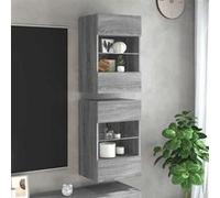 vidaXL Meuble TV mural 2 pièces avec LED Sonoma gris 40 x 30 x 60,5 cm