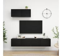 vidaXL 3X Meubles TV Centres de Divertissement Muraux Suspendus Armoires Stéréo Salon Salle de Séjour Maison Intérieur Noir Aggloméré
