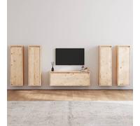 Vidaxl Meubles Tv 5 Pcs Bois Massif De Pin Marron