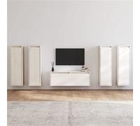 Vidaxl Meubles Tv 5 Pcs Blanc Bois Massif De Pin Blanc