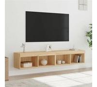 vidaXL Meubles TV suspendus 2 pcs avec lumières LED, rangement, chêne Sonoma