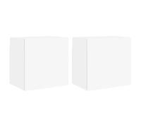 Vidaxl Meubles Tv Muraux 2 Pcs Blanc 40,5x30x40 Cm Bois D'ingénierie Multicolore