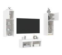 vidaXL Meubles TV Muraux avec Lumières LED 4 pcs, Armoires de Télévision Suspendues, Meubles Télé Flottants, Moderne, Blanc Bois d'Ingénierie Blanc G