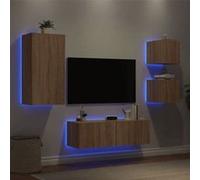 vidaXL Meuble TV 4 pièces avec lampes LED Chêne Sonoma