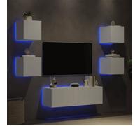 vidaXL Meubles TV muraux 3216860 – 5 pcs flottants modernes avec lumières LED – Blanc