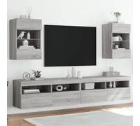 vidaXL Meubles muraux avec lumières LED pour TV 2pcs, Armoires de Télévision Suspendues avec Étagère, Meubles Télé Flottants 837089