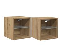 vidaXL Meubles TV muraux lumières LED 2 pcs chêne Artisanal, Meuble TV Flottant, Meuble multimédia Mural, unité TV Murale, Armoire TV Murale