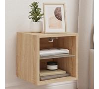 vidaXL Meubles TV Muraux Lumières LED 2 pcs, Armoires de Télévision Suspendues avec Étagère, Meubles Télé Flottants Salon, 836978 Marron G