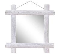 vidaXL Miroir à Bûches Miroir de Salle de Bain Miroir de Salon Miroir de Salle de Séjour Maison Intétieur Blanc 70x70 cm Bois de Récupération Massif