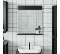 Vidaxl Miroir De Salle De Bain Avec Étagère Berg Noir Bois Massif Marron