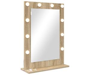 vidaXL Miroir de vanité Rectangulaire Chêne Sonoma 70 x 50 x 18 cm, Miroir de Chambre élégant, déco LED, Support en Verre Contemporain, éclairage Chaleureux et Style assuré