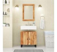 vidaXL Miroir Mural, Miroir de Maquillage Suspendu, Miroir de Courtoisie, Décoration Chambre à Coucher Salon Salle de Bain, 70x50 cm Bois Massif d'Acacia et Verre