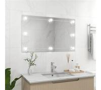 Miroir Mural sans Cadre avec Lampes LED Rectangulaire Miroir de Dressing Miroir de Maquillage Chambre à Coucher Salle de Bain Intérieur Verre