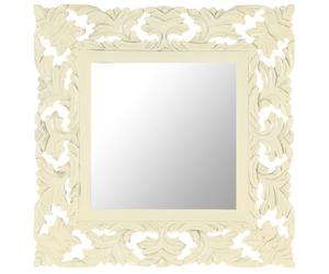 Vidaxl Miroir Sculptã© Ã La Main Blanc 50x50 Cm Bois De Manguier Massif