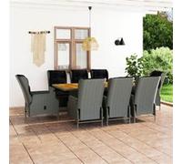 Vidaxl Mobilier À Dîner 9 Pcs Avec Coussins Résine Tressée Gris Clair