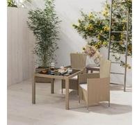 vidaXL Mobilier à Dîner de Jardin 3 pcs avec Coussins Ensemble de Salle à Manger Table et Chaises de Repas de Terrasse Patio 3094901 Beige G