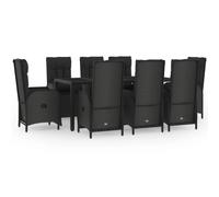 vidaXL Salon de jardin 9 pièces avec coussins noir poly rotin