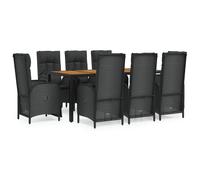 vidaXL Salon de jardin 9 pièces avec coussins noir poly rotin