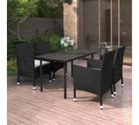 Vidaxl Mobilier À Dîner De Jardin Coussins 5 Pcs Résine Tressée Verre Noir