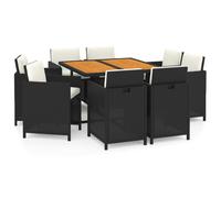 Vidaxl Mobilier À Dîner De Jardin Et Coussins 9pcs Résine Tressée Noir Blanc
