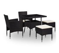 vidaXL Mobilier à Dîner d'Extérieur 5 pcs Ensemble de Salle à Manger Table et Chaises de Jardin Patio Terrasse Noir Résine Tressée et Verre