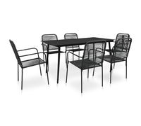 vidaXL Mobilier à dîner d'extérieur 7 pcs Corde en coton et acier Noir