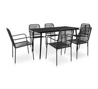 Vidaxl Mobilier À Dîner D'extérieur 7 Pcs Corde En Coton Et Acier Noir