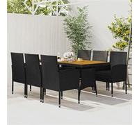 Mobilier à Dîner d'Extérieur 7 pcs Résine Tressée Noir Salle à Manger vidaXL