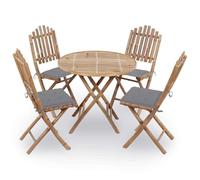 vidaXL Mobilier à Dîner d'Extérieur Pliable 5 pcs avec Coussins Salon de Jardin Ensemble de Salle à Manger de Patio Table et Chaises Terrasse Bambou
