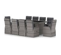 Vidaxl Mobilier À Dîner Jardin 11pcs Avec Coussins Résine Tressée Gris
