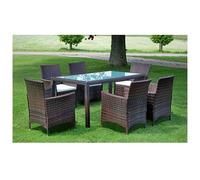 vidaXL Mobilier à dîner jardin 7 pcs et coussins Résine tressée Marron Marron G