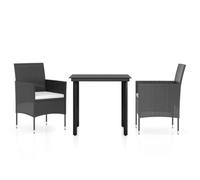vidaXL Mobilier de salle à manger de jardin 3 pcs avec coussins Table et chaises Noir