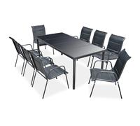 Vidaxl Mobilier De Salle À Manger D'extérieur 9 Pcs Acier Noir Noir